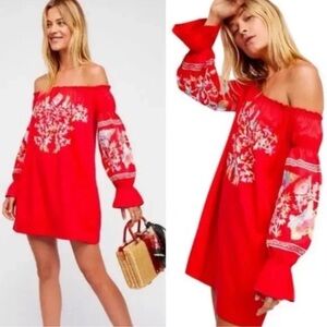 Free People Women’s s Fleur Du Jour Embroidered Off-the-Shoulder Mini Dress